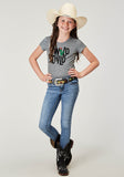 Roper Girls Short Sleeve Poly Rayon Grey Western T Shirt With Screen Print Decoration - Roper