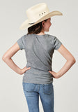 Roper Girls Short Sleeve Poly Rayon Grey Western T Shirt With Screen Print Decoration - Roper