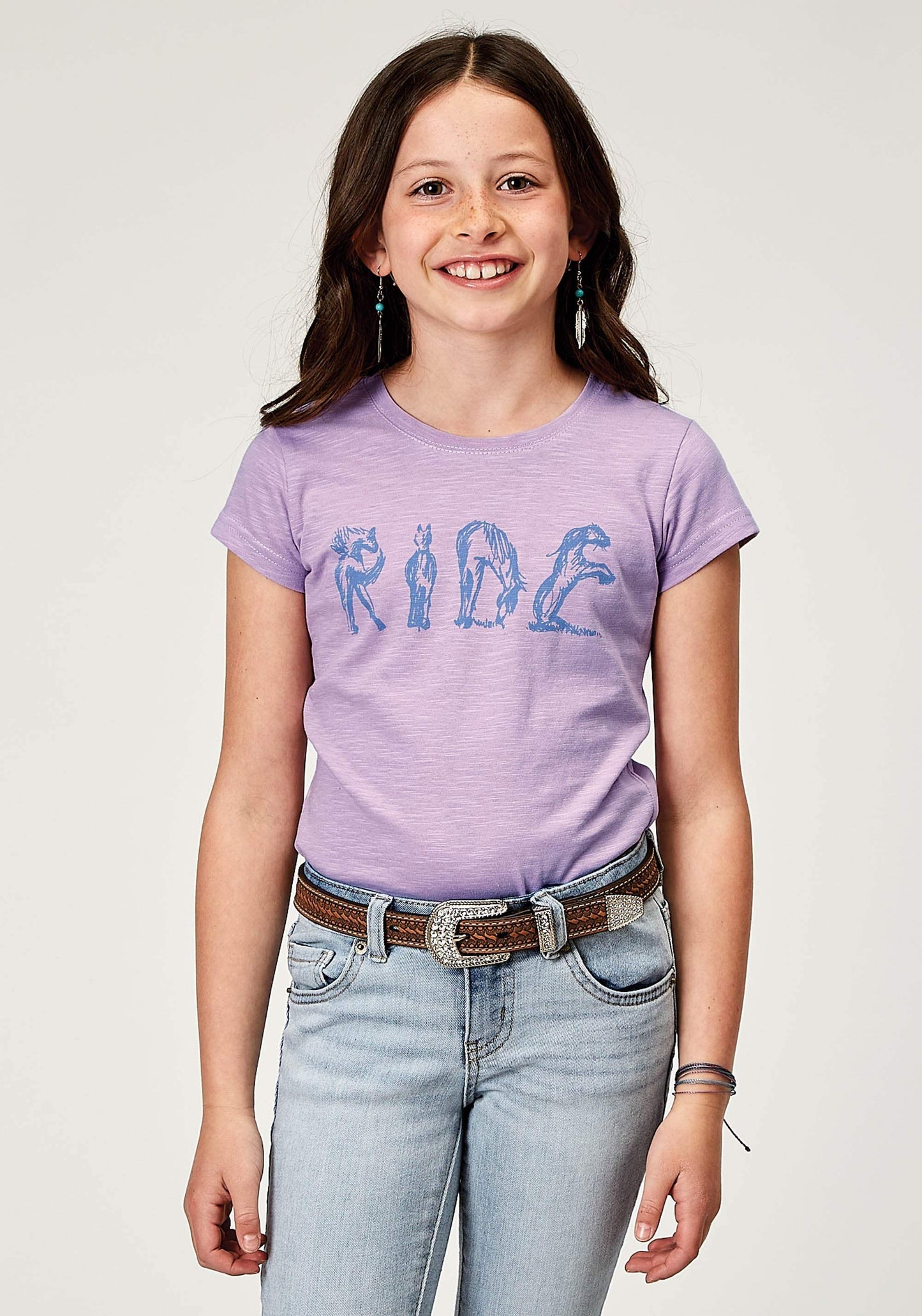 Roper Girls Short Sleeve Lilac Cotton Slub Jersey Western T Shirt With Screen Print Decoration - Roper - Flyclothing LLC