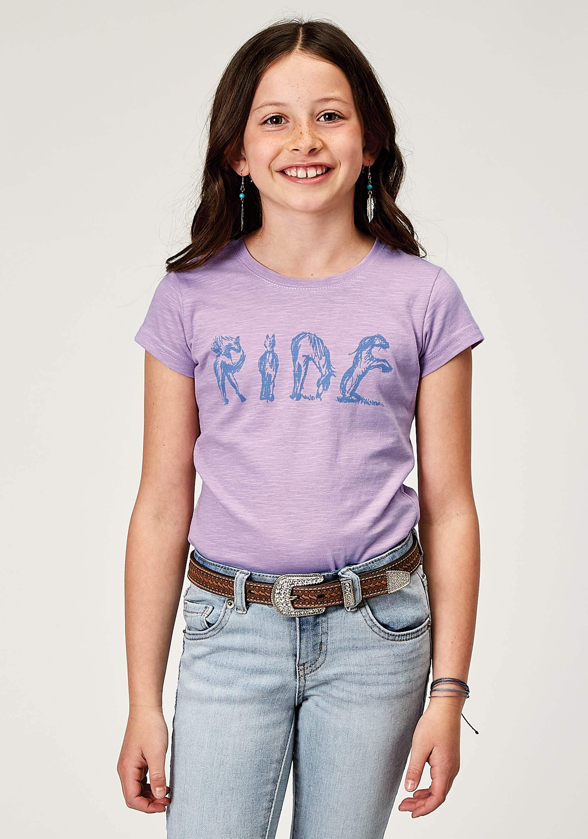 Roper Girls Short Sleeve Lilac Cotton Slub Jersey Western T Shirt With Screen Print Decoration - Roper - Flyclothing LLC