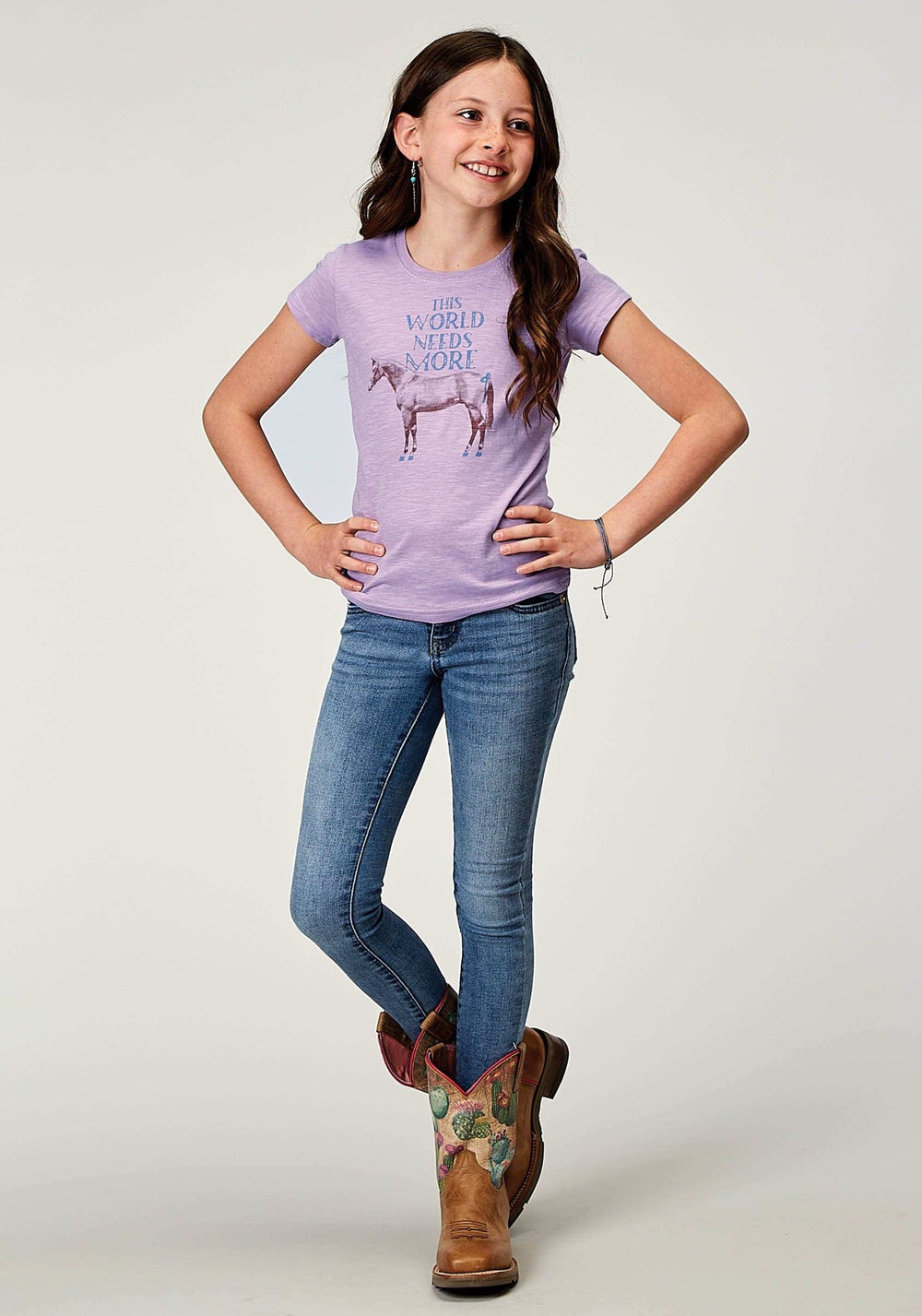 Roper Girls Short Sleeve Lilac Cotton Slub Jersey Western T Shirt With Screen Print Decoration - Roper - Flyclothing LLC