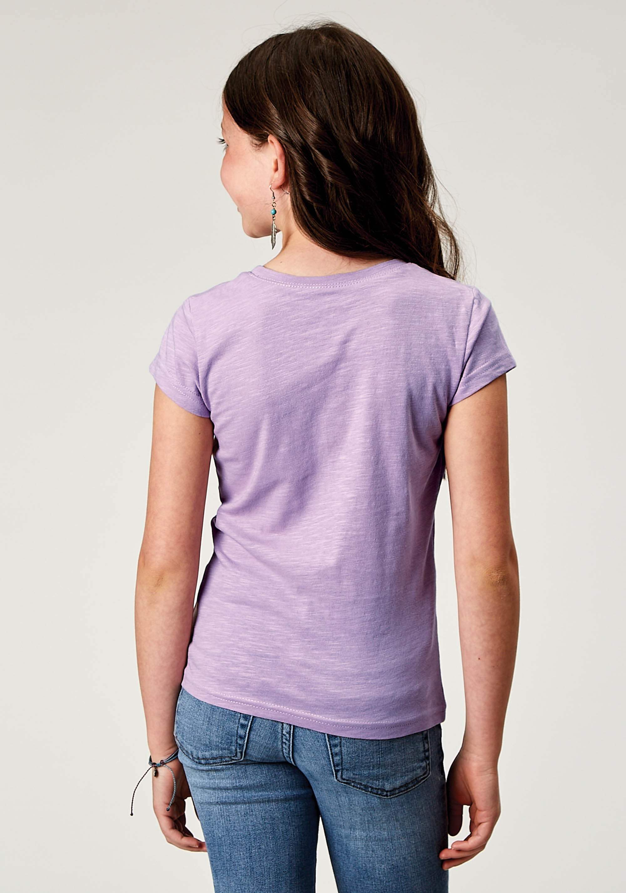 Roper Girls Short Sleeve Lilac Cotton Slub Jersey Western T Shirt With Screen Print Decoration - Roper - Flyclothing LLC