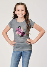 Roper Girls Short Sleeve Light Grey Poly Rayon Western T Shirt With Screen Print Decoration - Roper - Flyclothing LLC