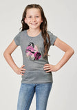 Roper Girls Short Sleeve Light Grey Poly Rayon Western T Shirt With Screen Print Decoration - Roper