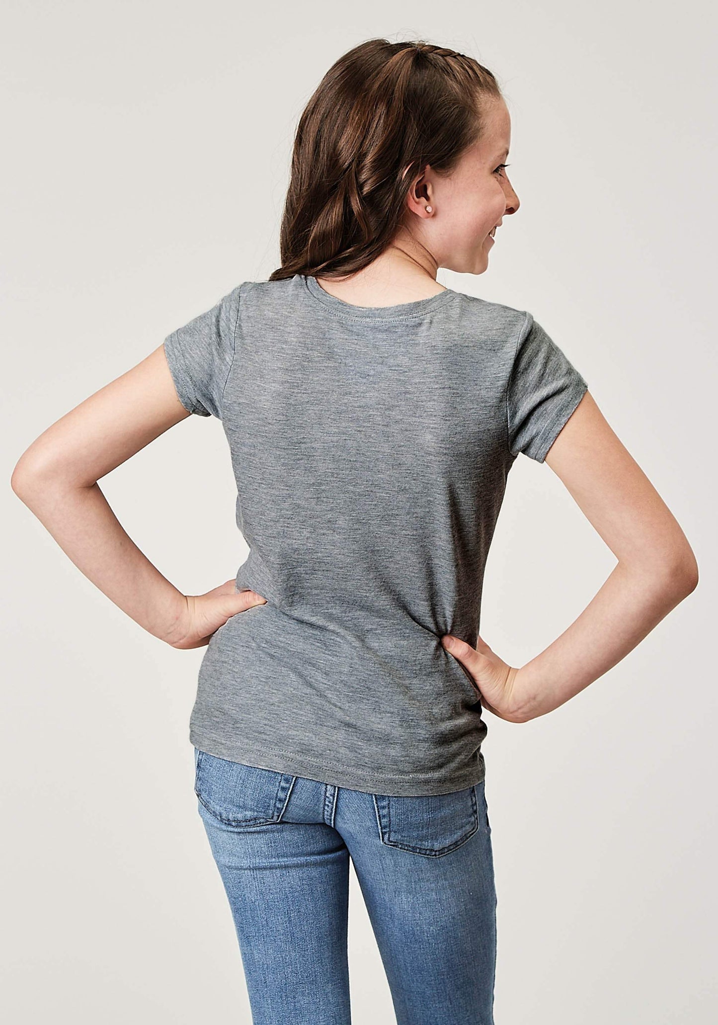 Roper Girls Short Sleeve Light Grey Poly Rayon Western T Shirt With Screen Print Decoration - Roper - Flyclothing LLC