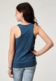 Roper Girls Sleeveless Navy Blue Poly Rayon Western T Shirt With Screen Print Decoration - Roper