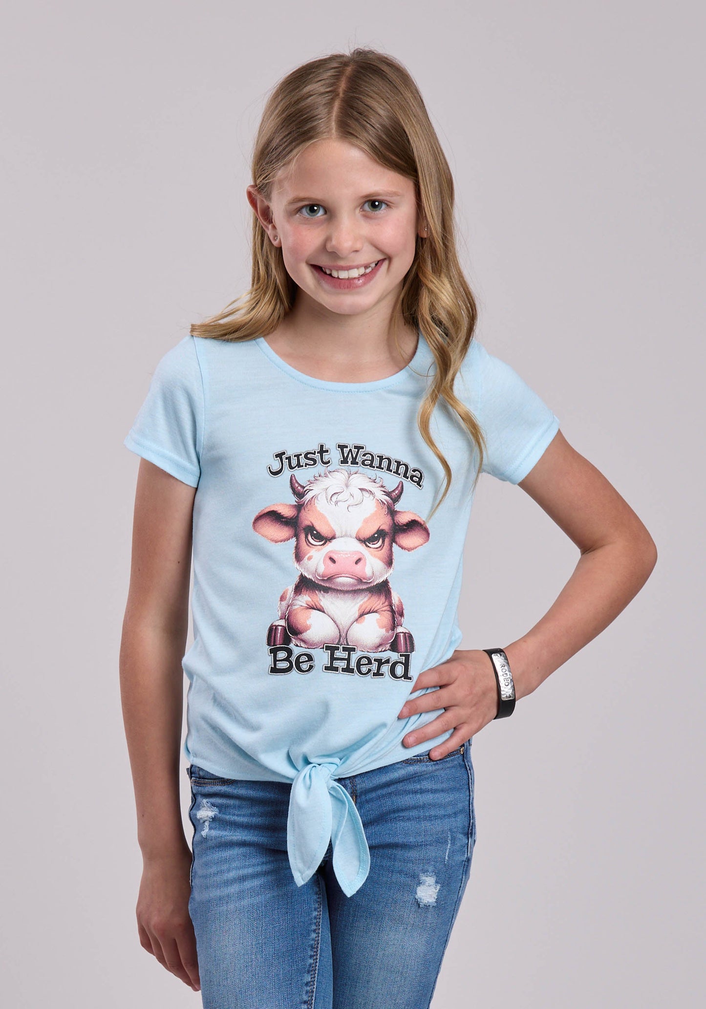 Girls Roper Light Blue Crew Neck Tee Short Sleeve Shirt