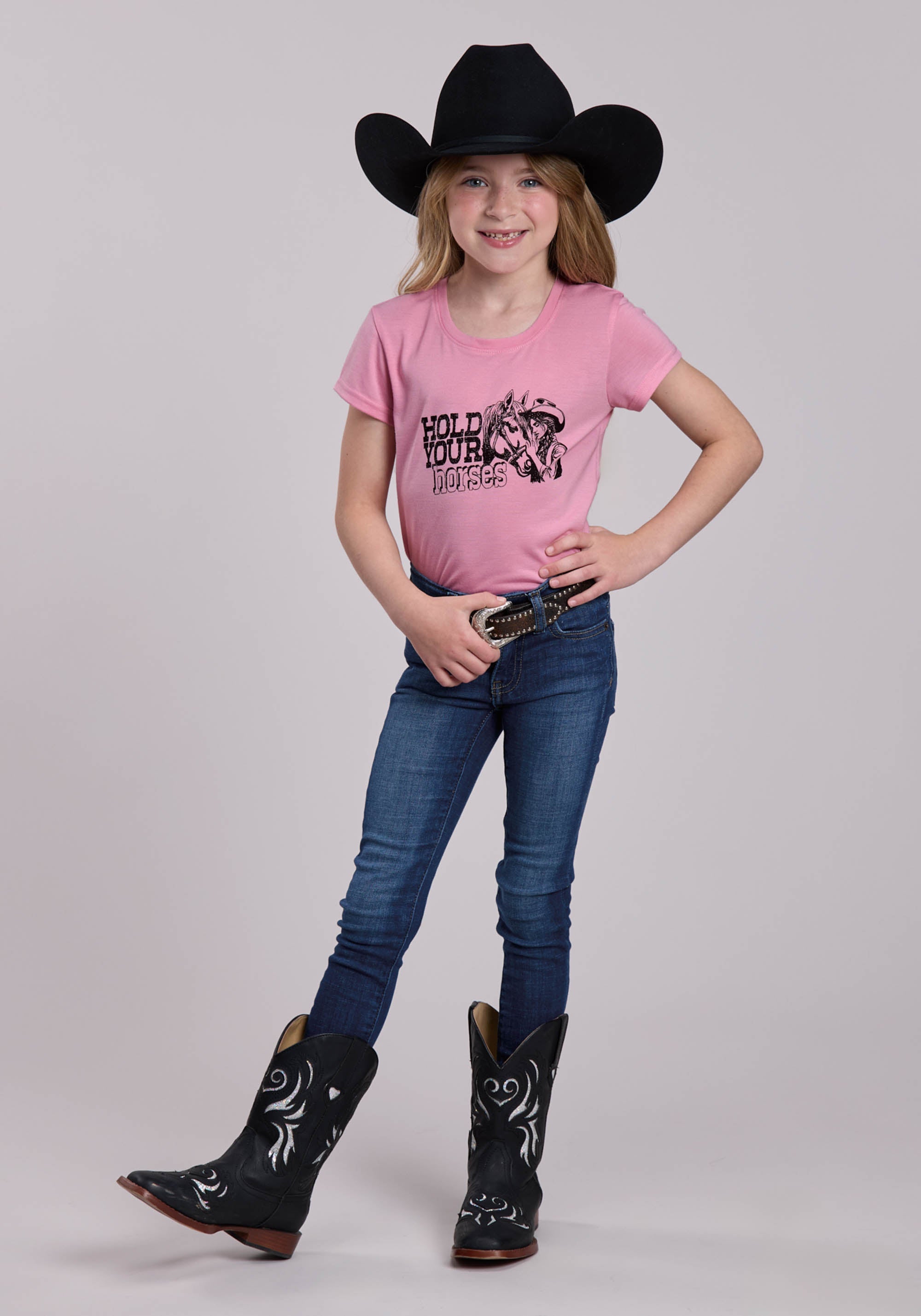 Girls Roper Poly Rayon Jersey Crew Neck Short Sleeve Shirt