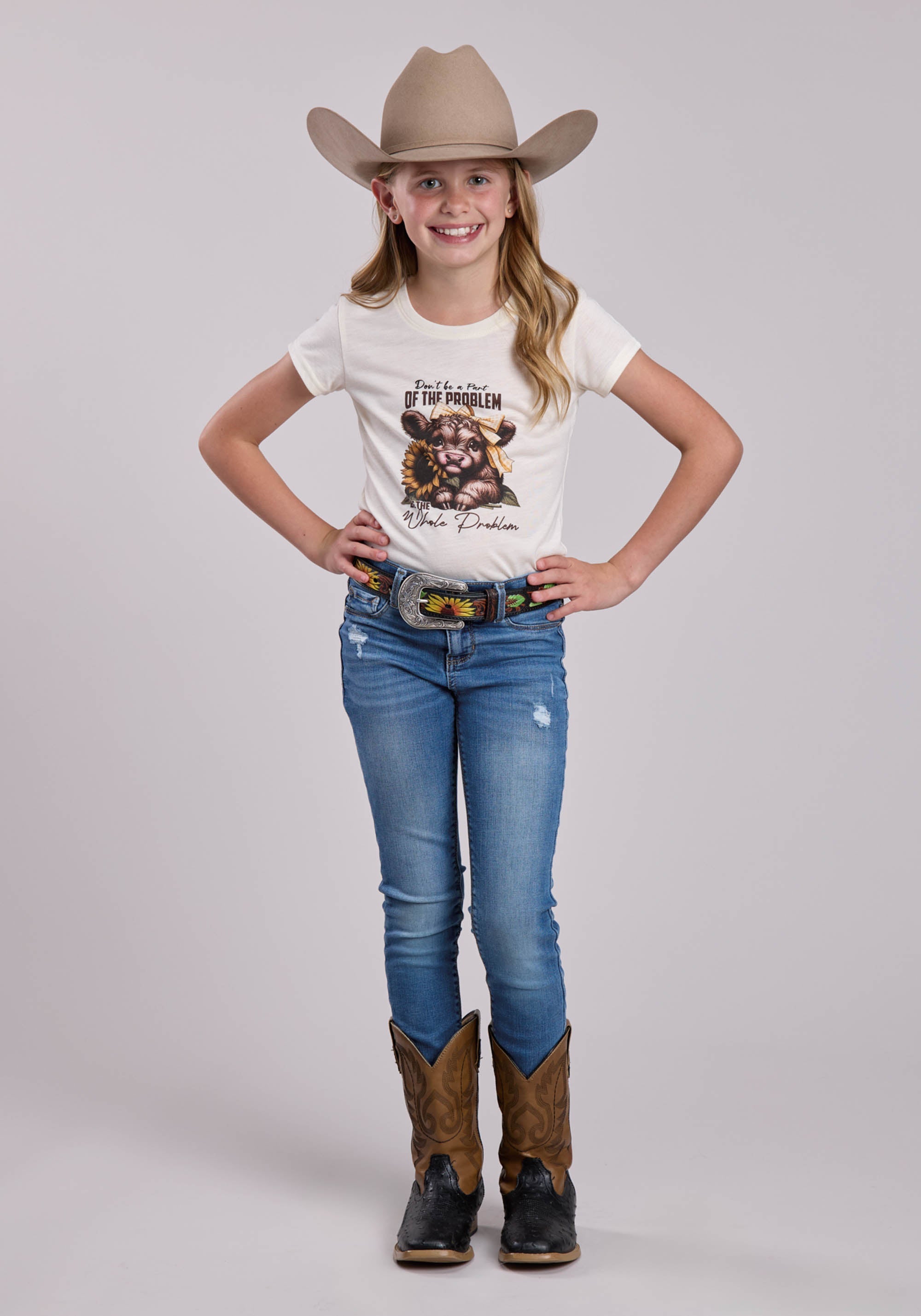 Girls Roper Poly Rayon Jersey Crew Neck Short Sleeve Shirt