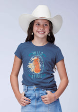 Roper Girls Short Sleeve Cotton Slub Jersey Crew Neck Western T Shirt With Screenprint Embroidery Embellishment - Roper - Flyclothing LLC