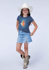Roper Girls Short Sleeve Cotton Slub Jersey Crew Neck Western T Shirt With Screenprint Embroidery Embellishment - Roper - Flyclothing LLC