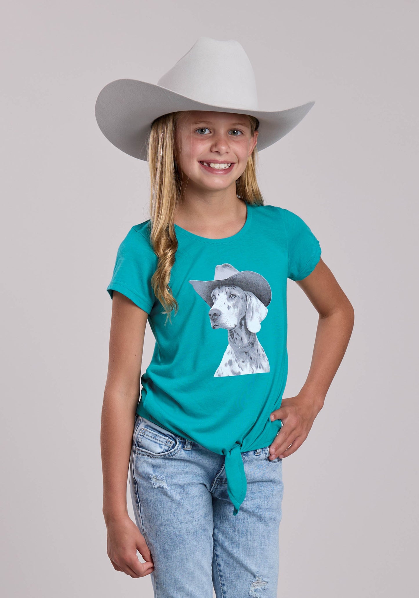 Girls Roper Poly Rayon Jersey Front Tie Short Sleeve Shirt