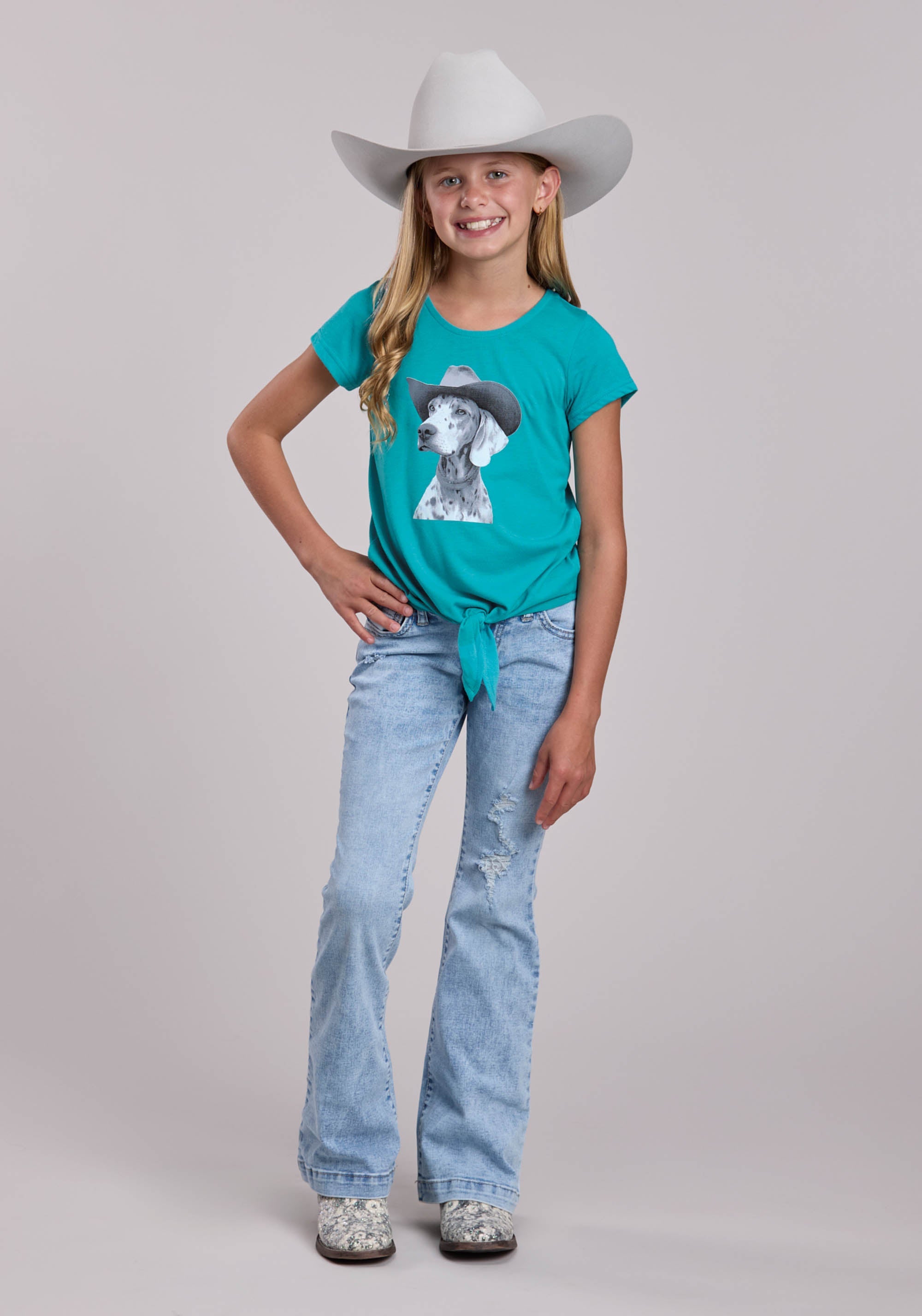 Girls Roper Poly Rayon Jersey Front Tie Short Sleeve Shirt