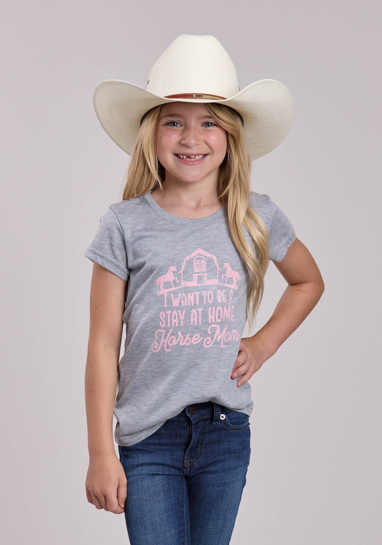 Girls Roper Poly Rayon Heather Grey Jersey Short Sleeve Shirt