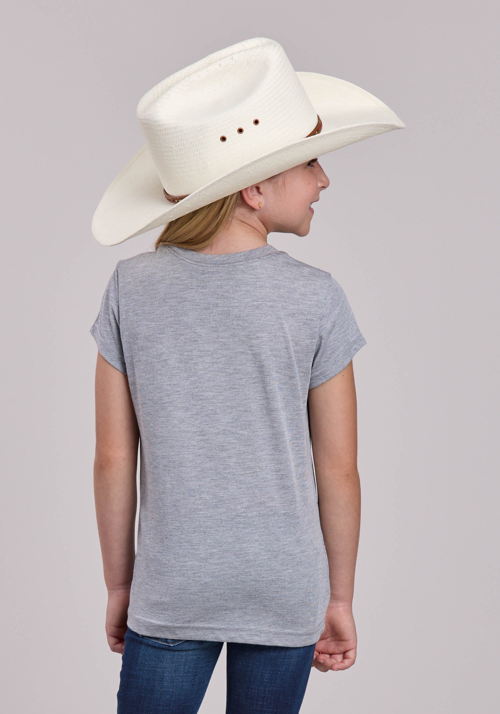 Girls Roper Poly Rayon Heather Grey Short Sleeve Shirt
