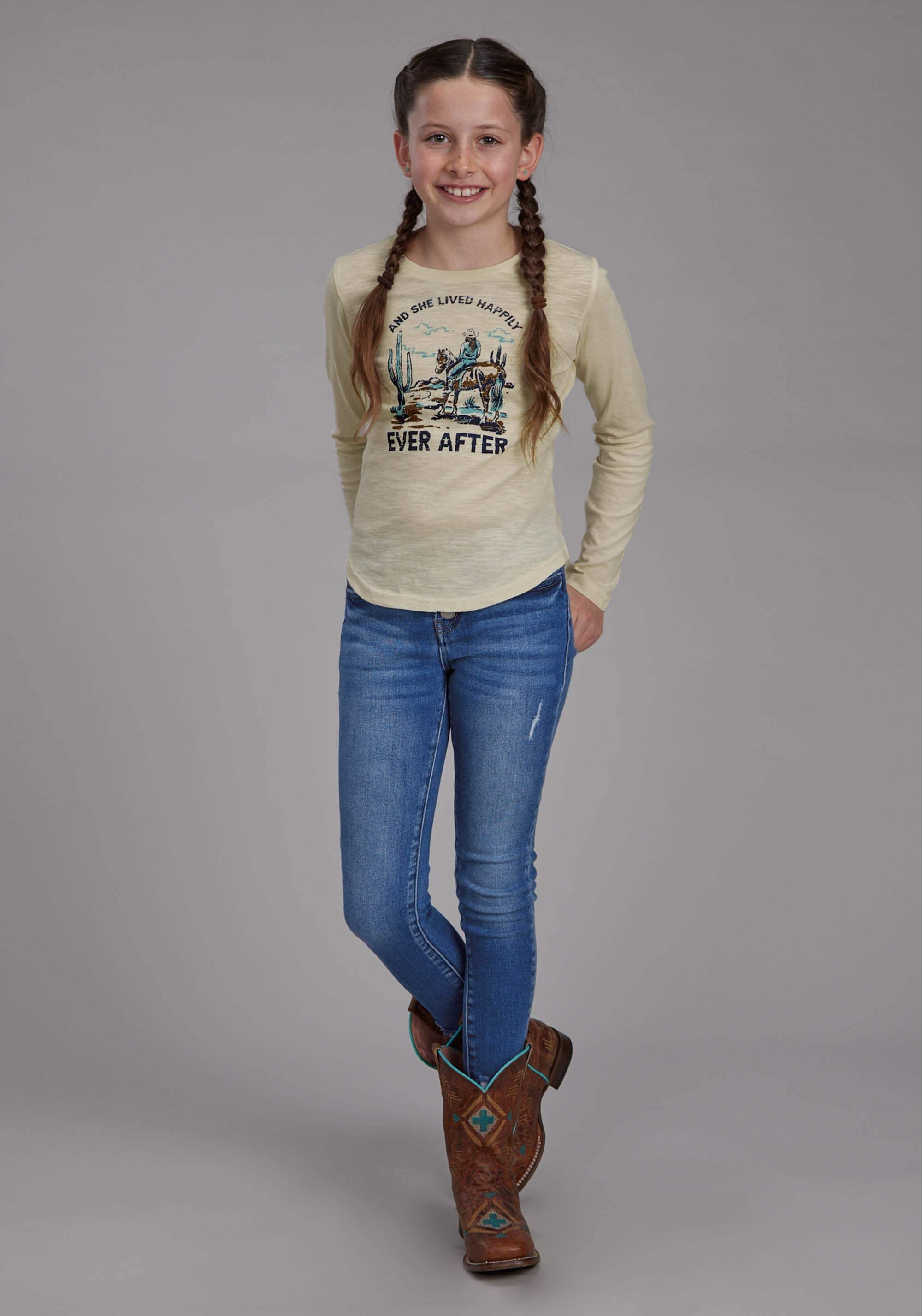 Roper Girls Cotton Slub Long Sleeve Jersey Tee Long Sleeve Pullover Western Shirt - Roper - Flyclothing LLC