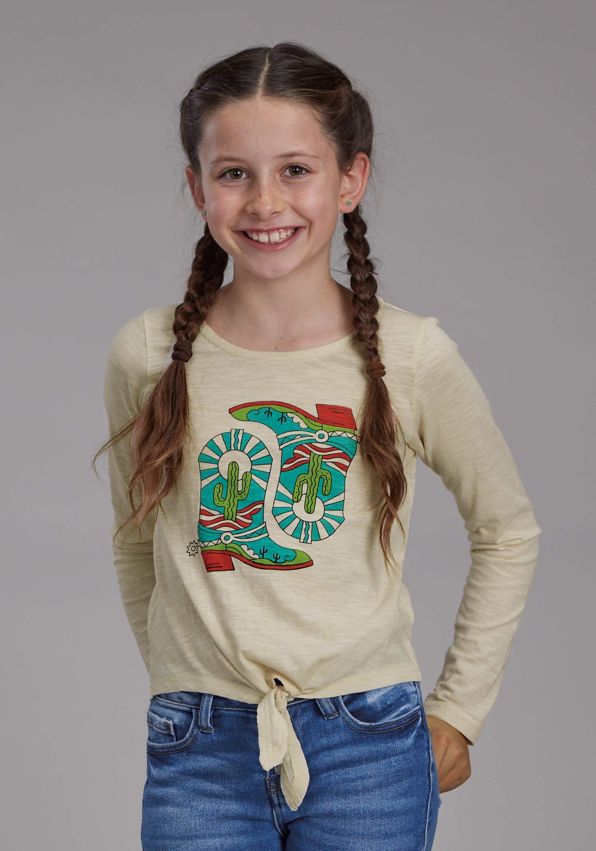 Roper Girls Cotton Slub Jersey Long Sleeve Tee Long Sleeve Pullover Western Shirt - Roper - Flyclothing LLC