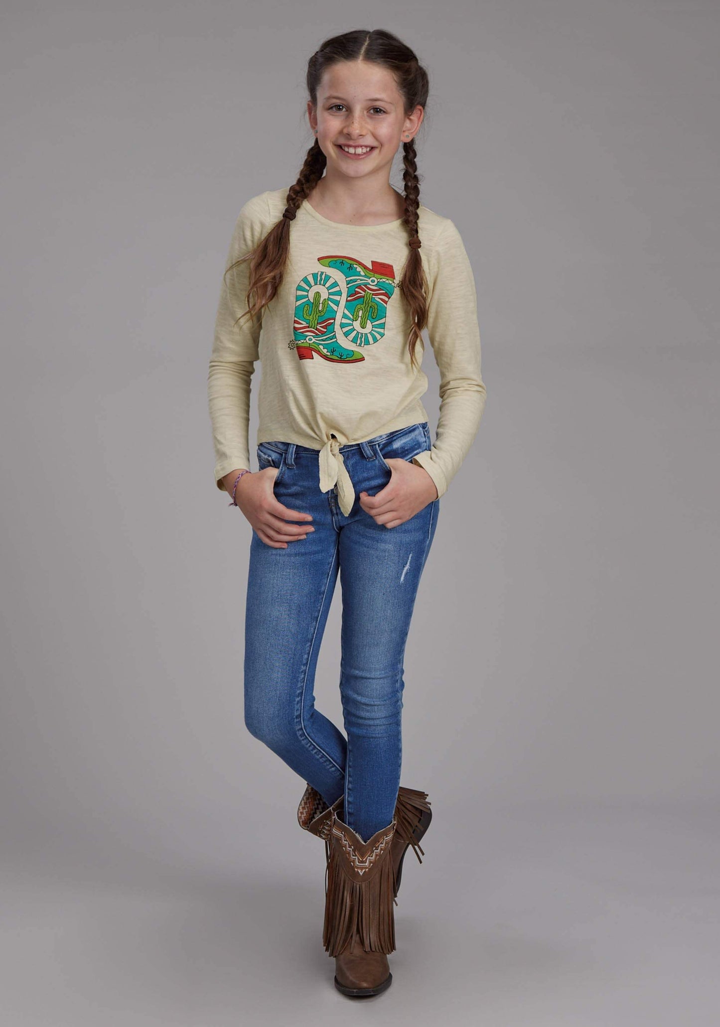 Roper Girls Cotton Slub Jersey Long Sleeve Tee Long Sleeve Pullover Western Shirt - Roper - Flyclothing LLC