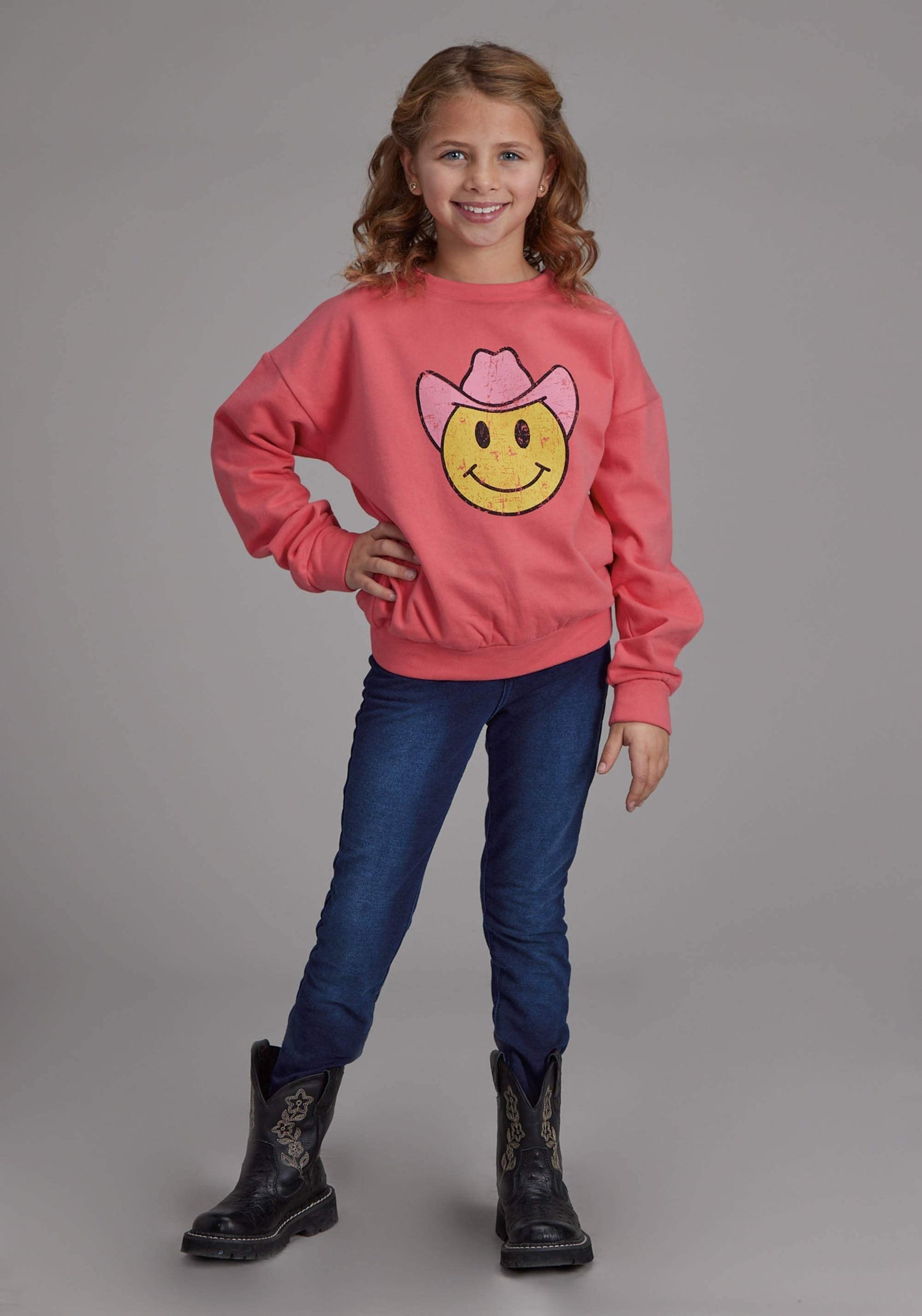 Roper Girls Bright Corral Pink Long Sleeve Pullover Western Shirt - Roper - Flyclothing LLC