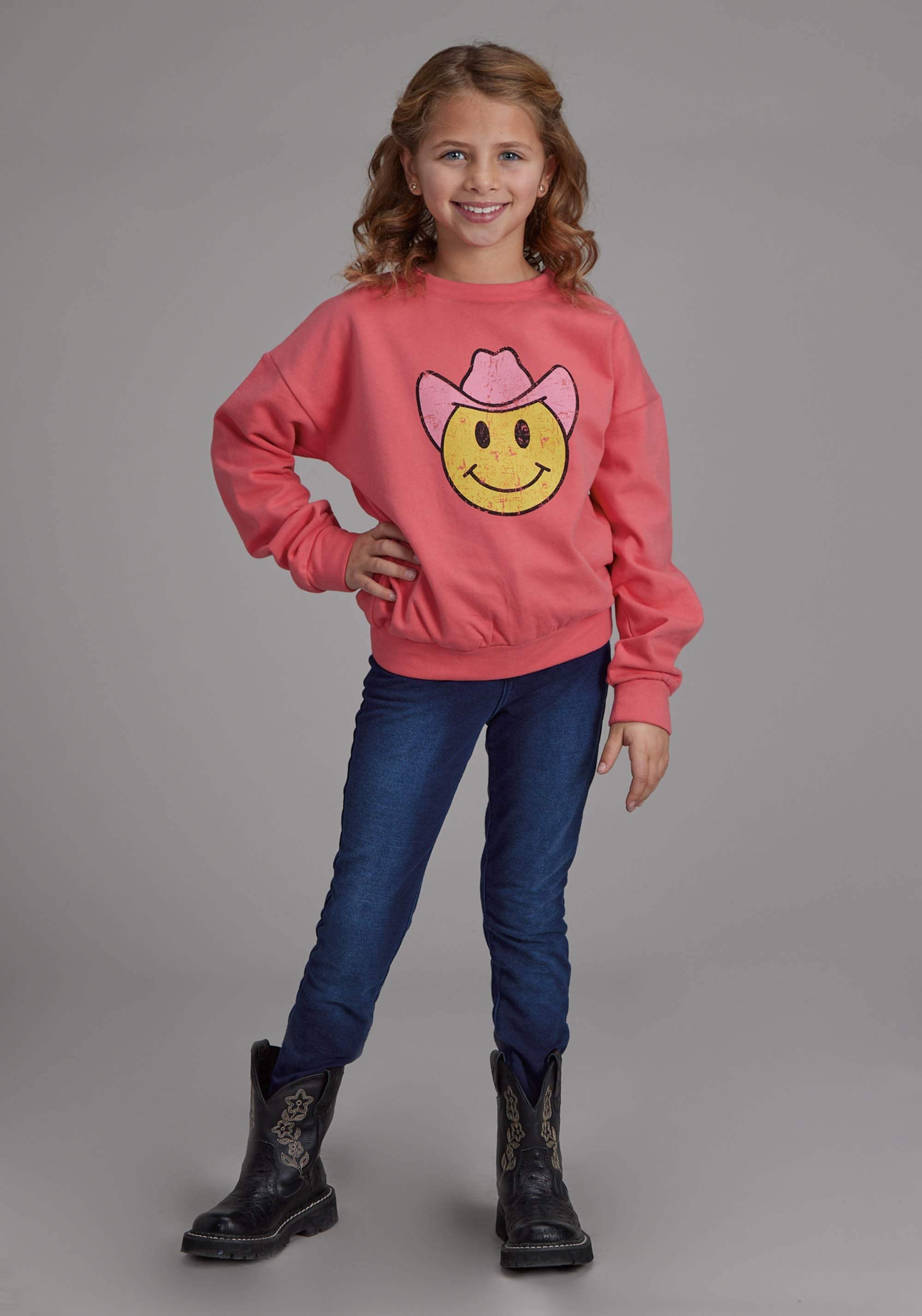 Roper Girls Bright Corral Pink Long Sleeve Pullover Western Shirt - Roper - Flyclothing LLC