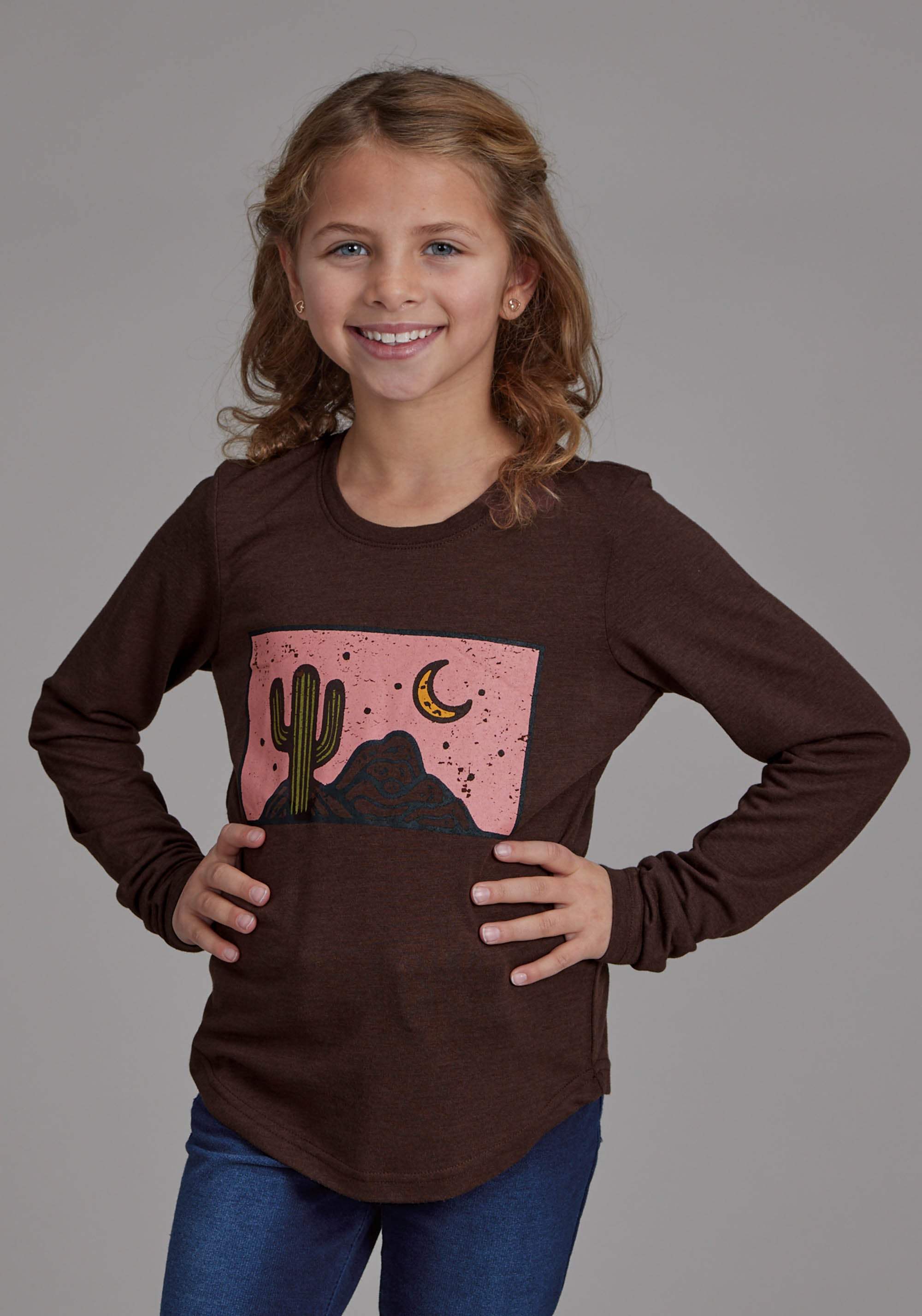Roper Girls Poly Rayon Long Sleeve Scoop Neck Tee Long Sleeve Pullover Western Sh - Roper - Flyclothing LLC