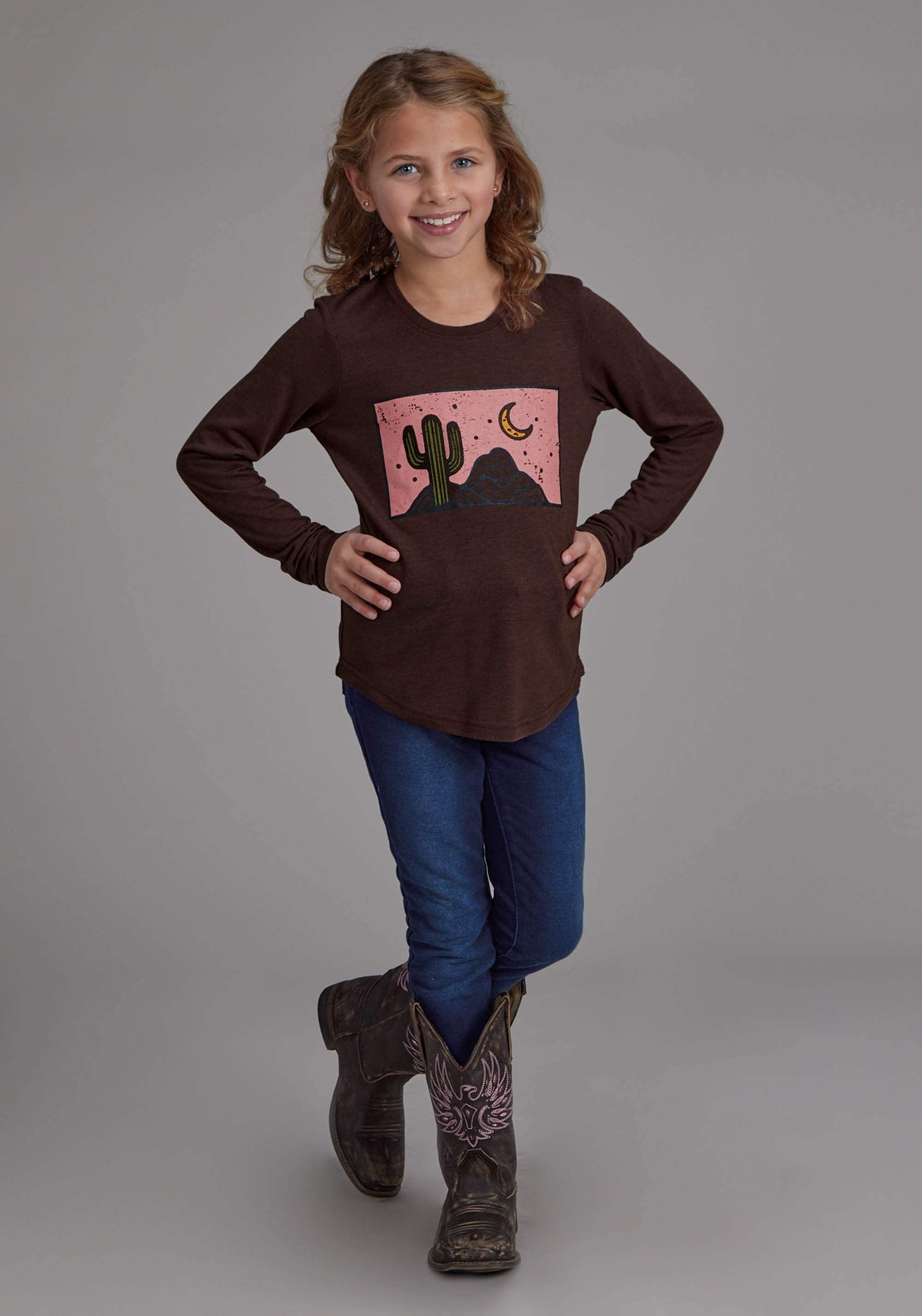 Roper Girls Poly Rayon Long Sleeve Scoop Neck Tee Long Sleeve Pullover Western Sh - Roper - Flyclothing LLC