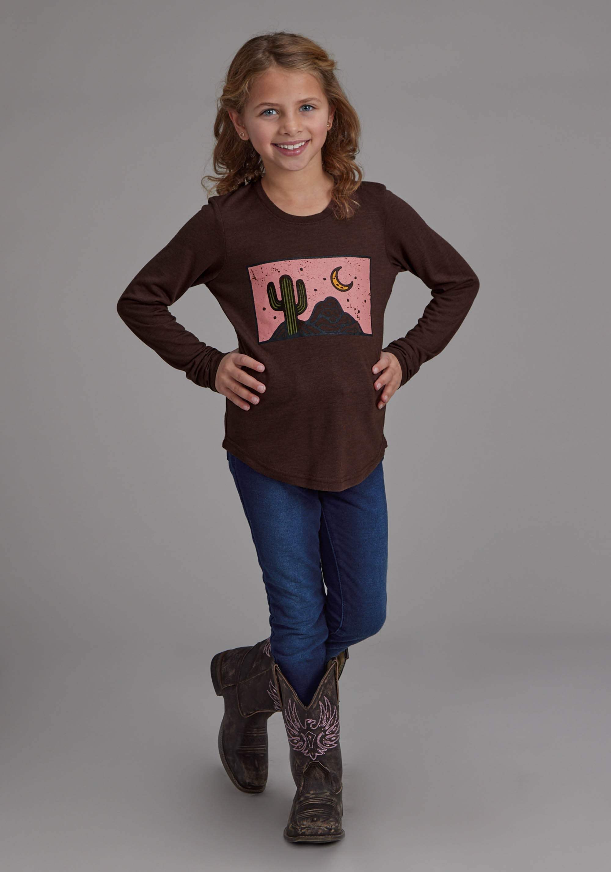 Roper Girls Poly Rayon Long Sleeve Scoop Neck Tee Long Sleeve Pullover Western Sh - Roper - Flyclothing LLC