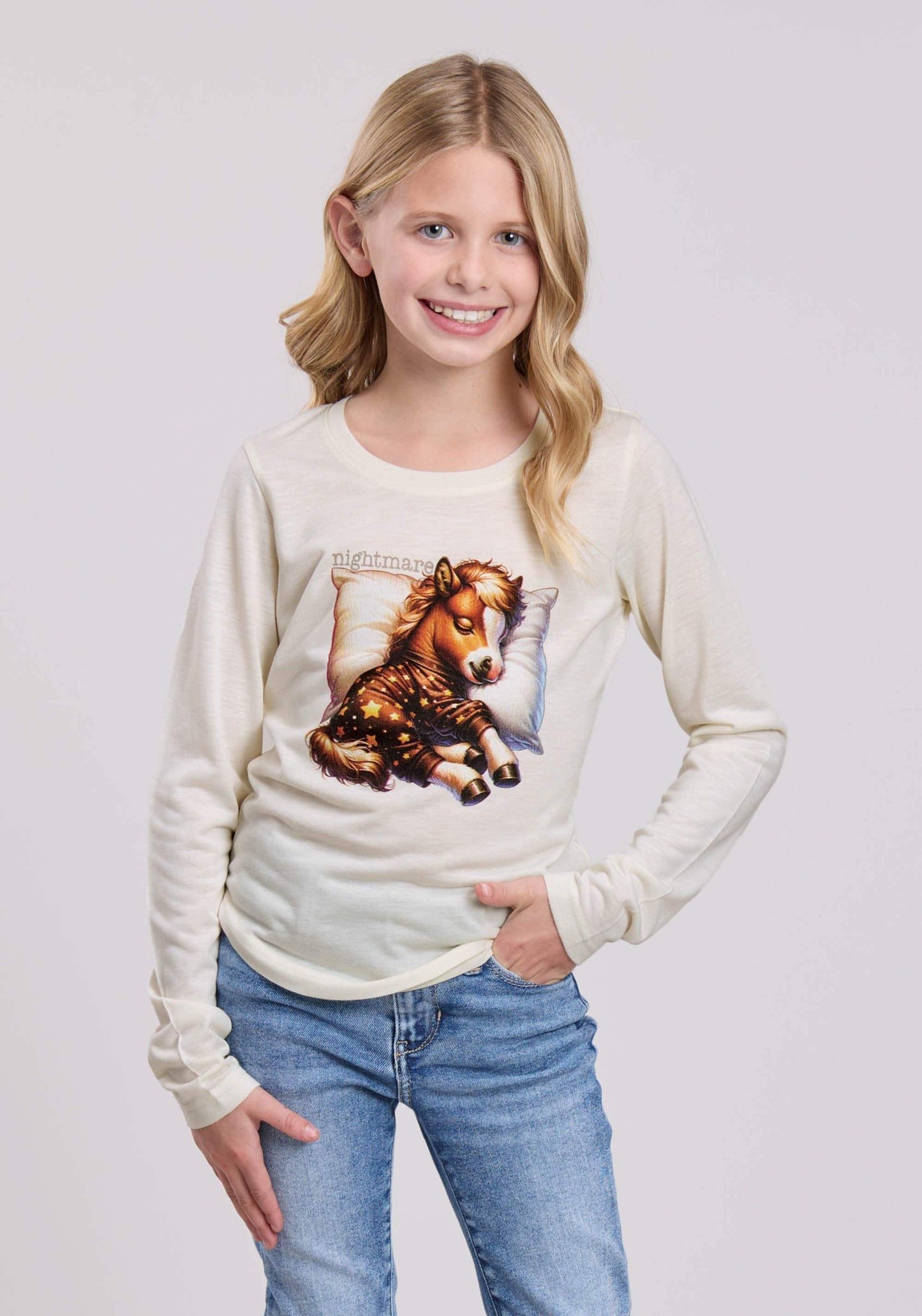Girls Roper Cream Poly Rayon Jersey Long Sleeve Shirt - Roper - Flyclothing LLC