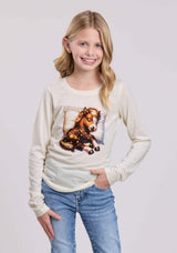 Girls Roper Cream Poly Rayon Jersey Long Sleeve Shirt - Roper - Flyclothing LLC