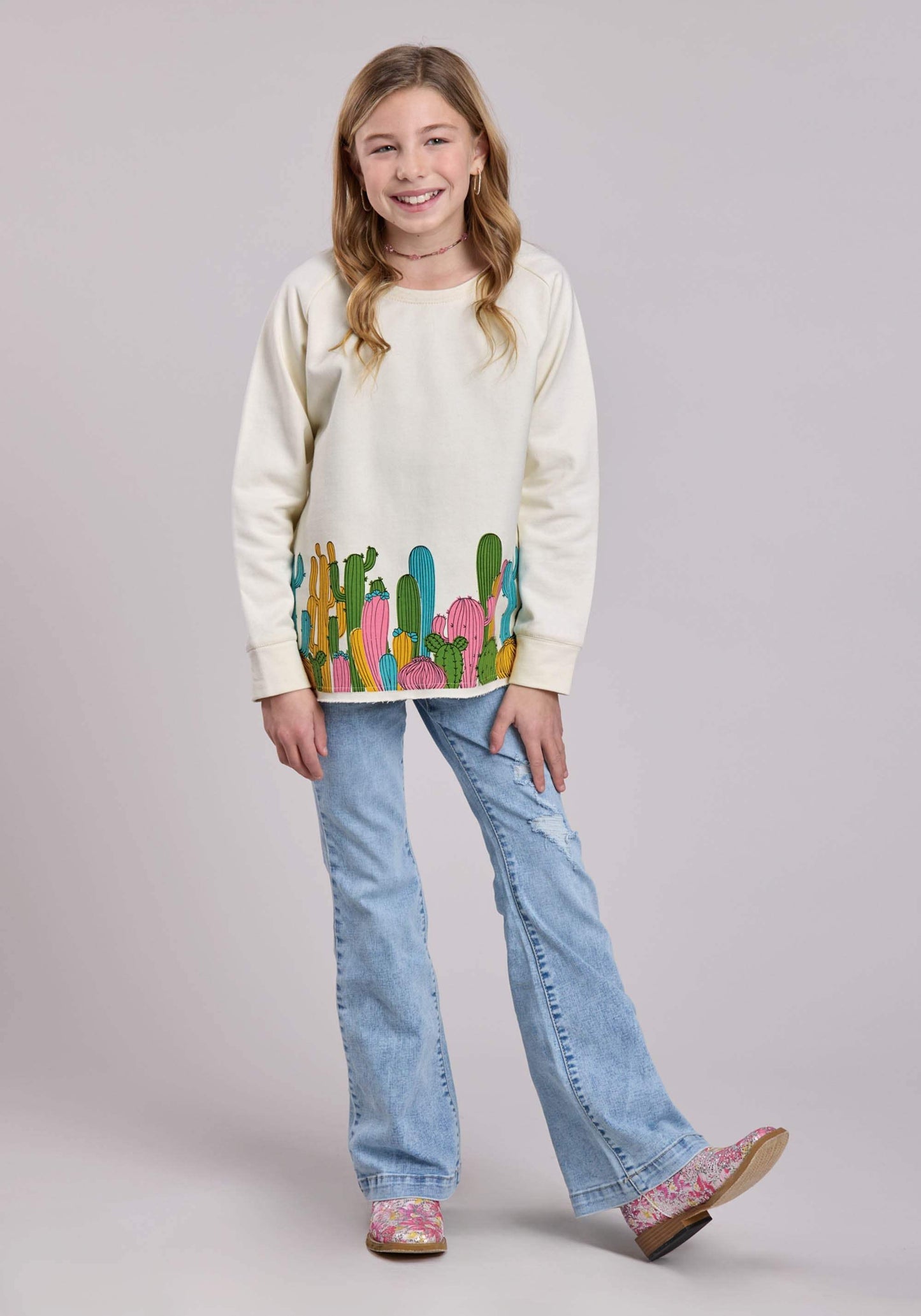 Roper Girls Long Sleeve Pullover Cotton Fleece Crew Neck Pulloverr Western Shirt - Roper - Flyclothing LLC