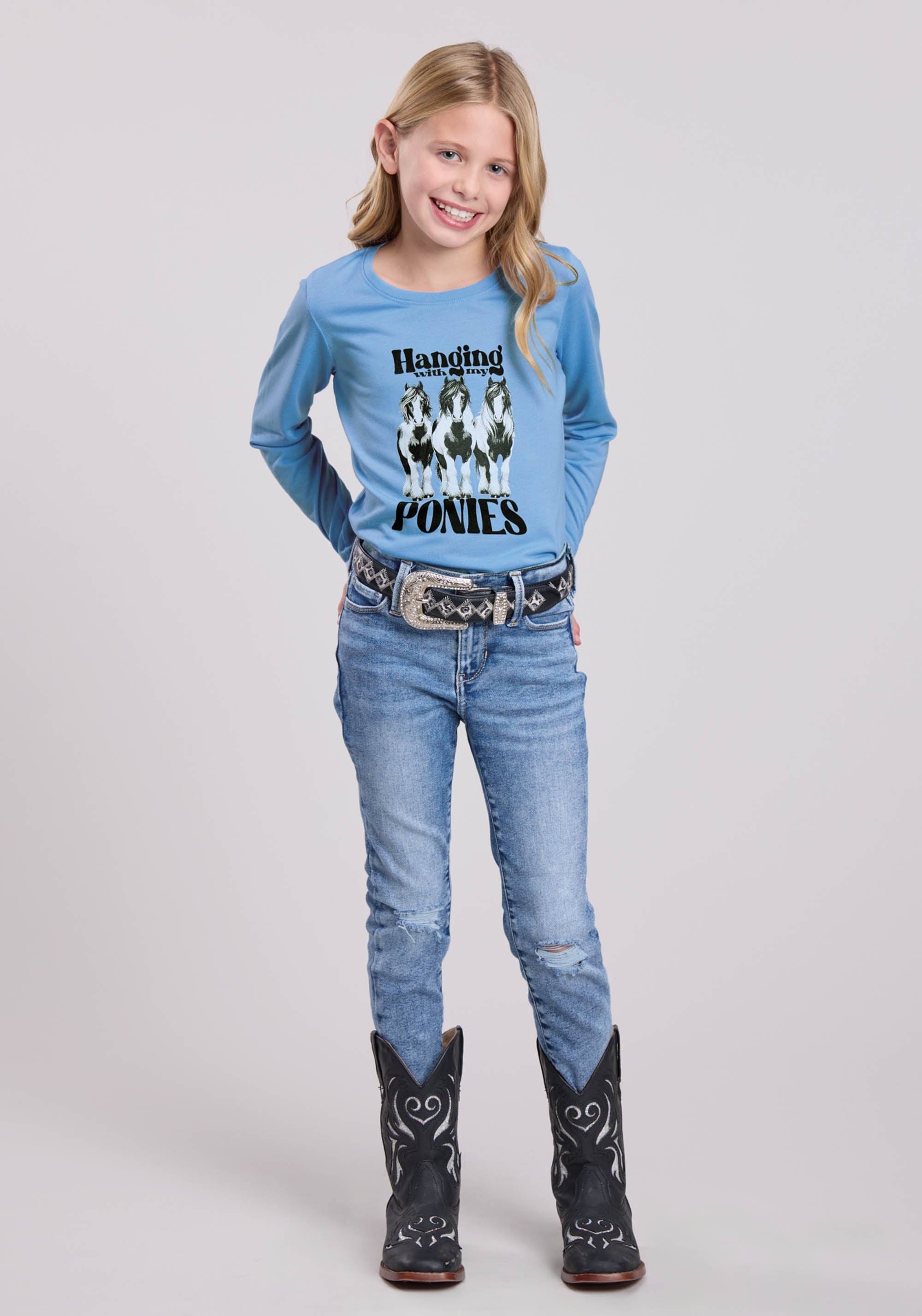 Girls Roper Peri Poly Rayon Jersey Scoop Neck Long Sleeve Shirt