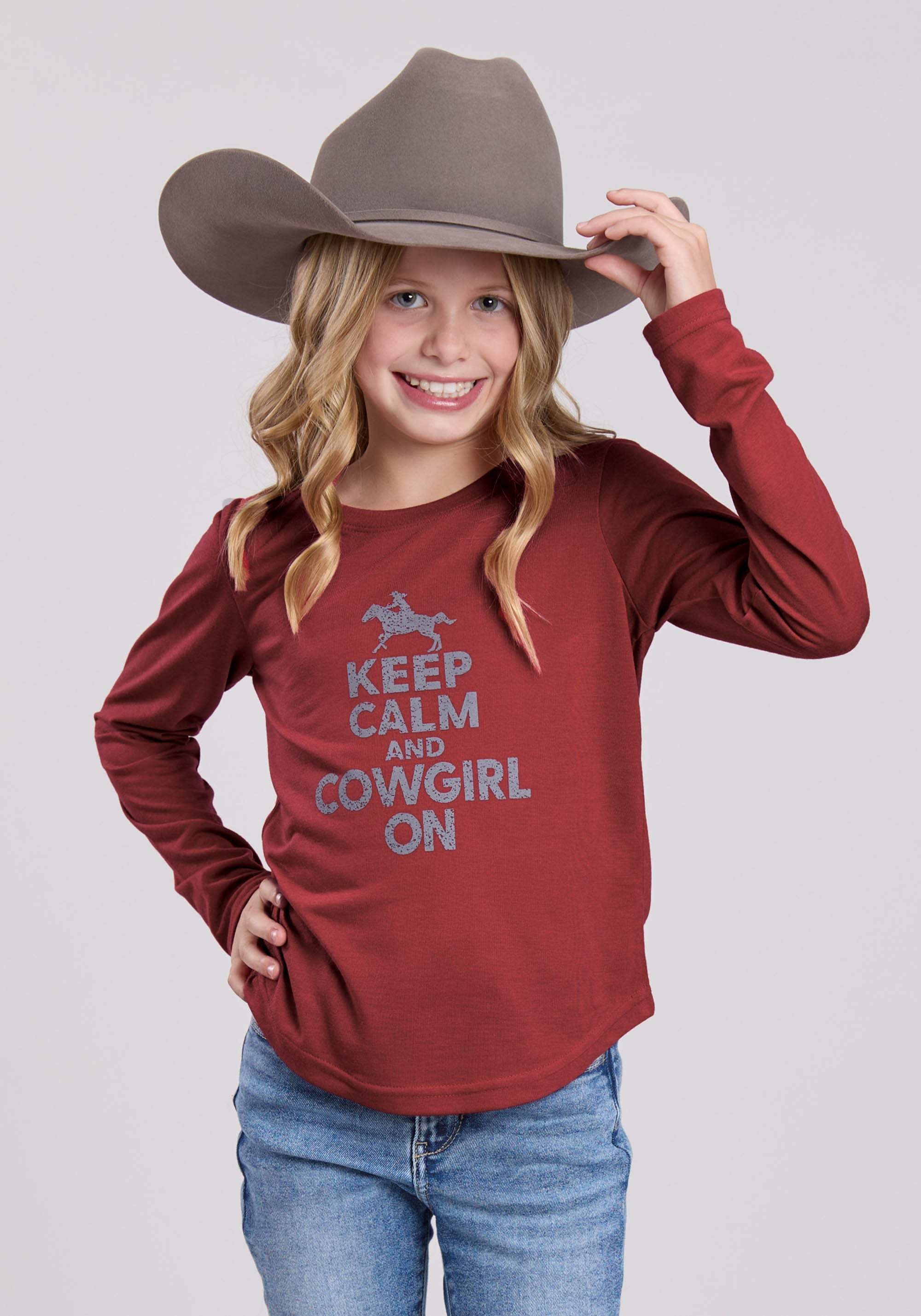 Roper Girls Long Sleeve Pullover Dk Red Poly Rayon Jersey Ls Tee Western Shirt - Roper - Flyclothing LLC