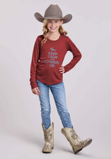Roper Girls Long Sleeve Pullover Dk Red Poly Rayon Jersey Ls Tee Western Shirt - Roper - Flyclothing LLC