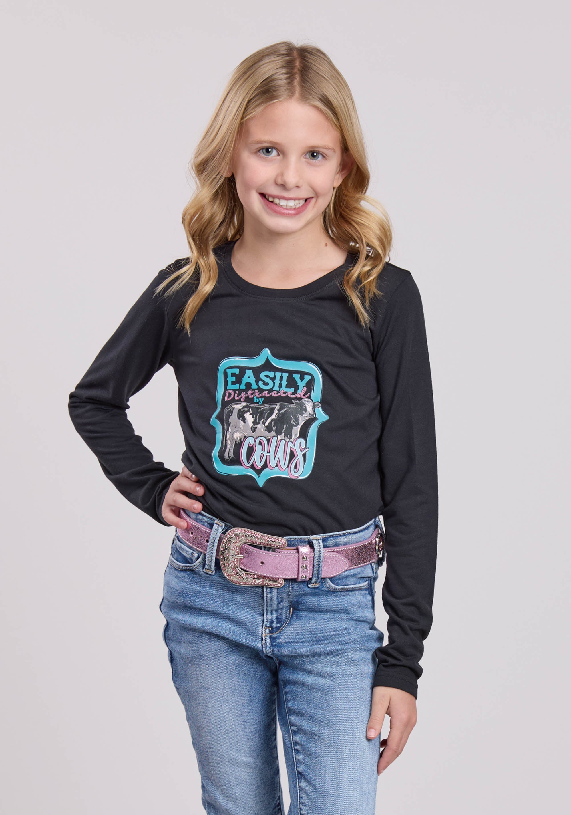 Girls Roper Black Poly Rayon Jersey Long Sleeve Shirt
