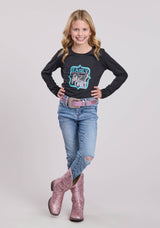 Girls Roper Black Poly Rayon Jersey Long Sleeve Shirt