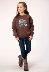 Roper Girls Long Sleeve Dark Brown Cotton Fleece Western T Shirt With Scoop Neck Screen Print Decoration - Roper - Flyclothing LLC