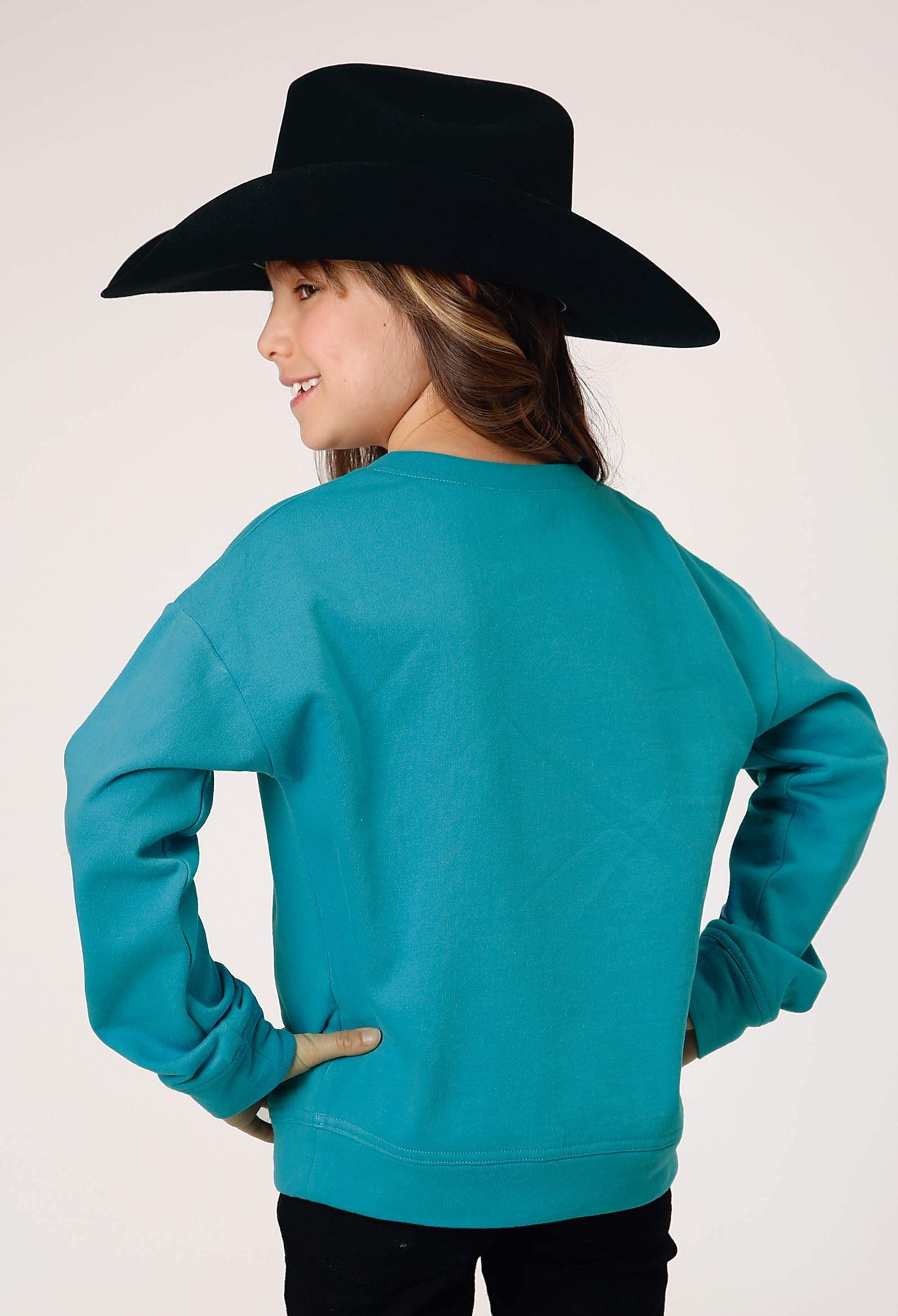 Roper Girls Long Sleeve Cotton Fleece Western T Shirt With Crew Neck Matching Poly Fringe - Roper - Flyclothing LLC