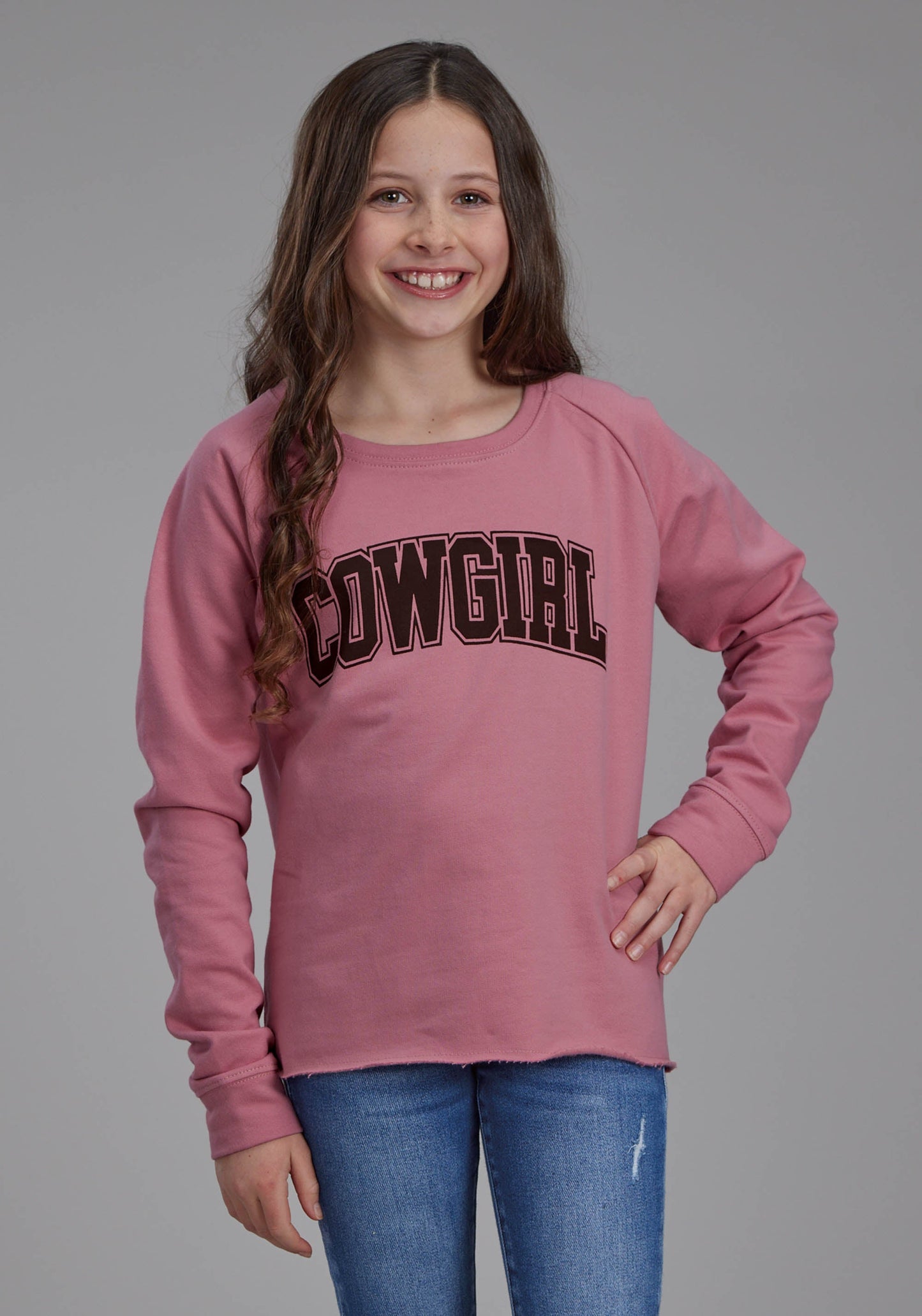 Roper Girls Dusty Pink Fleece Sweatshirt Long Sleeve Pullover Western 