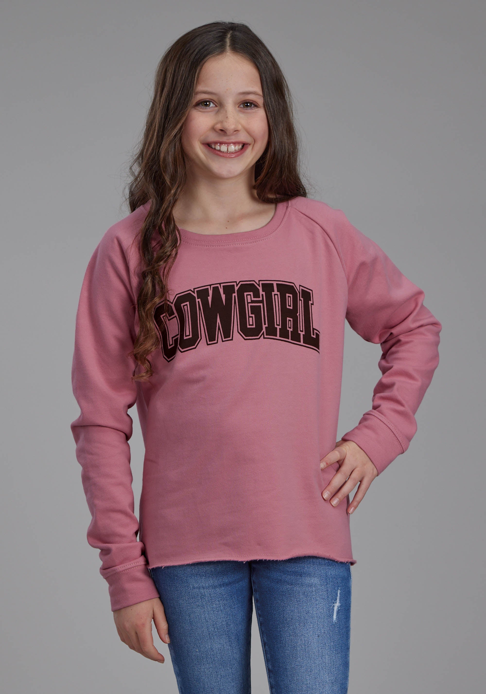 Roper Girls Dusty Pink Fleece Sweatshirt Long Sleeve Pullover Western 