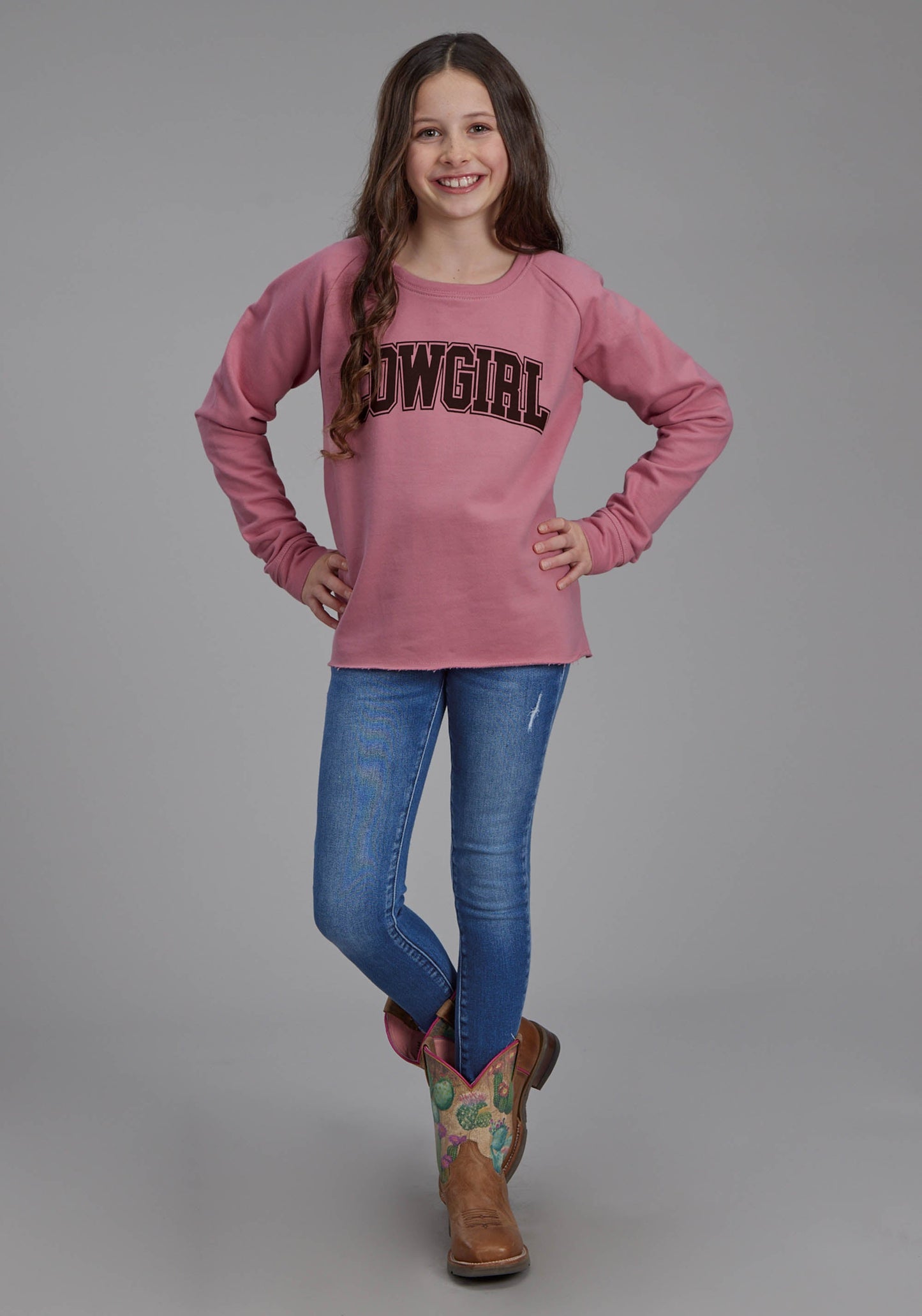 Roper Girls Dusty Pink Fleece Sweatshirt Long Sleeve Pullover Western Shirt