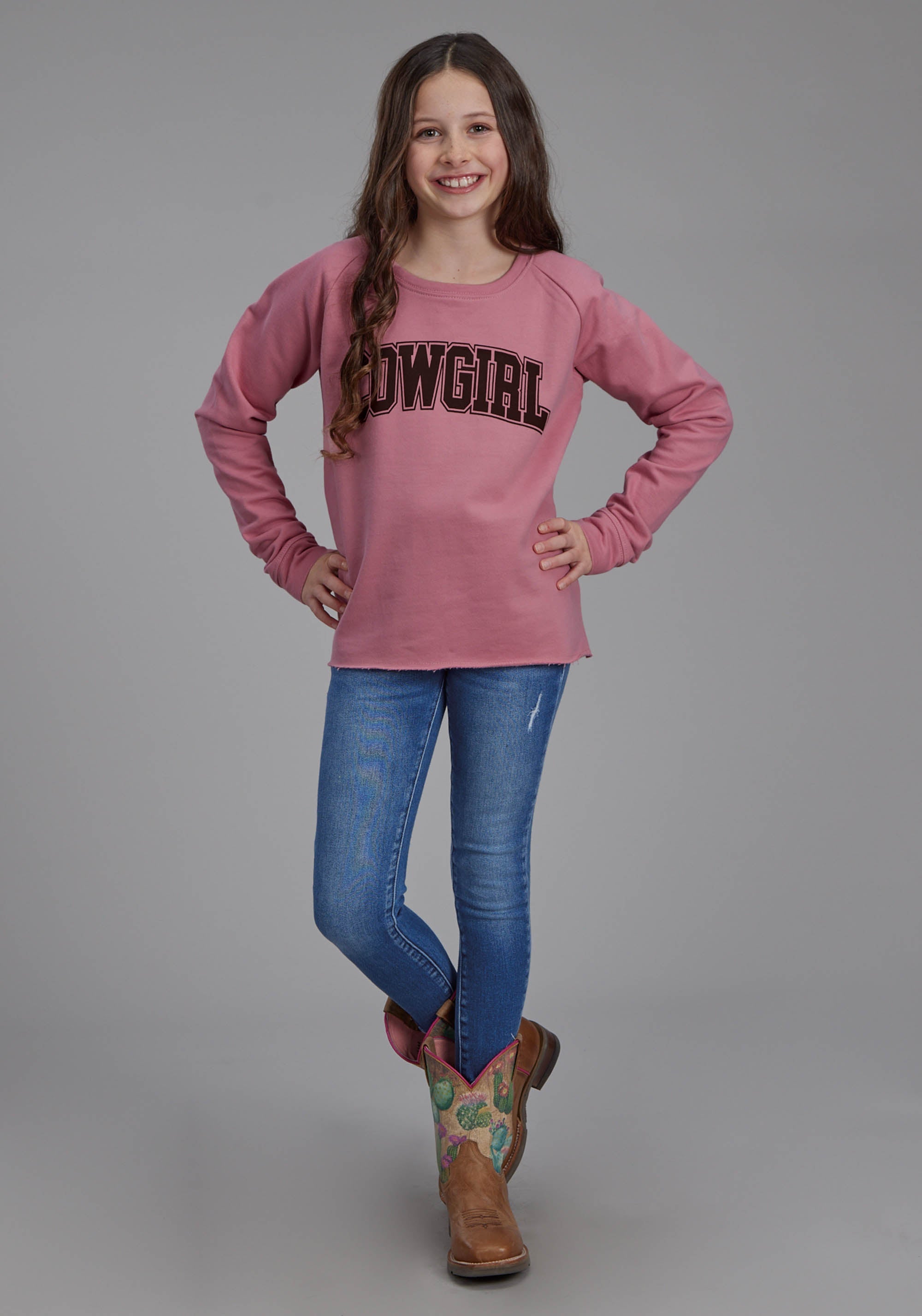 Roper Girls Dusty Pink Fleece Sweatshirt Long Sleeve Pullover Western Shirt