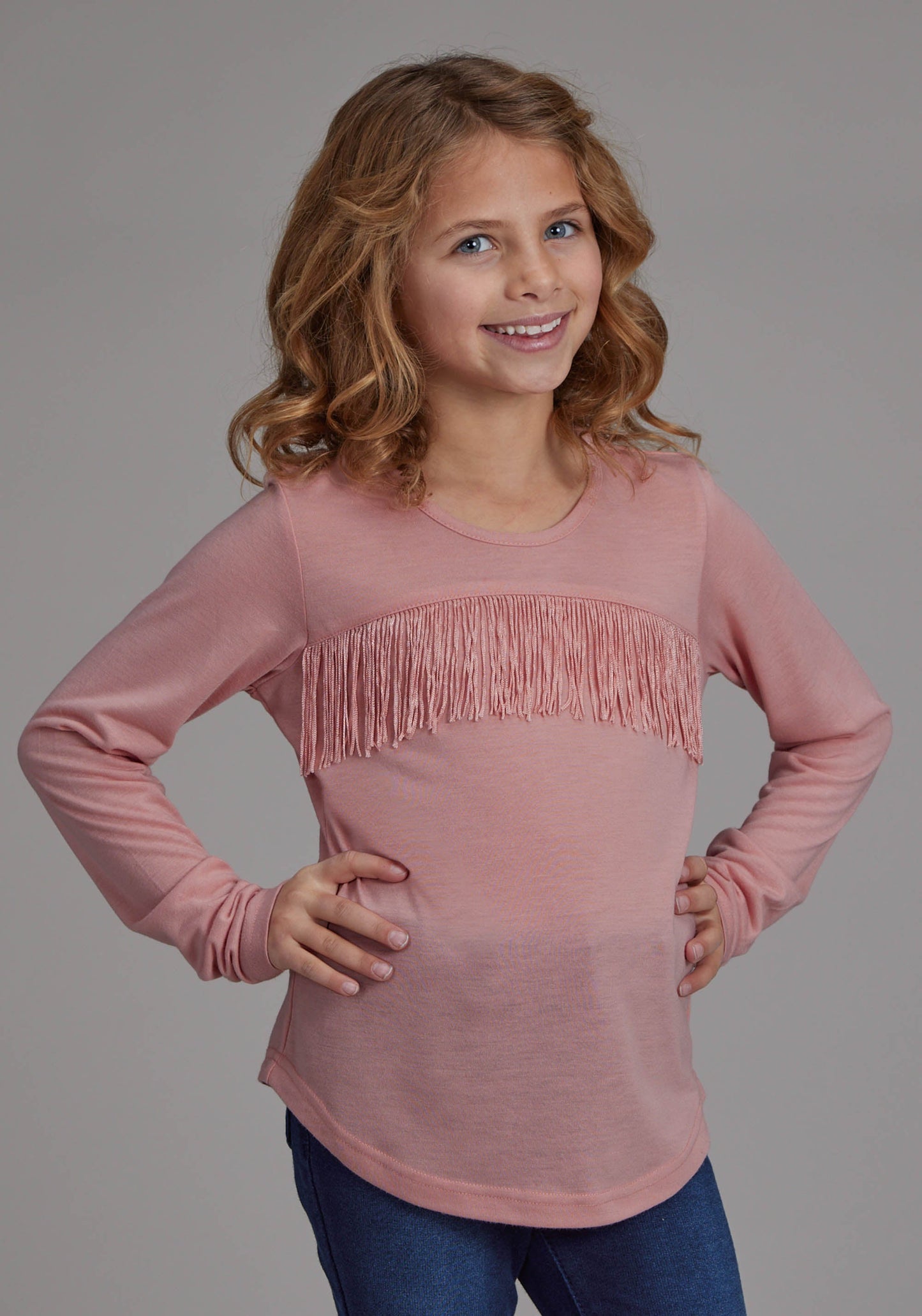 Roper Girls Poly Rayon Long Sleeve Tee Long Sleeve Pullover Western Sh