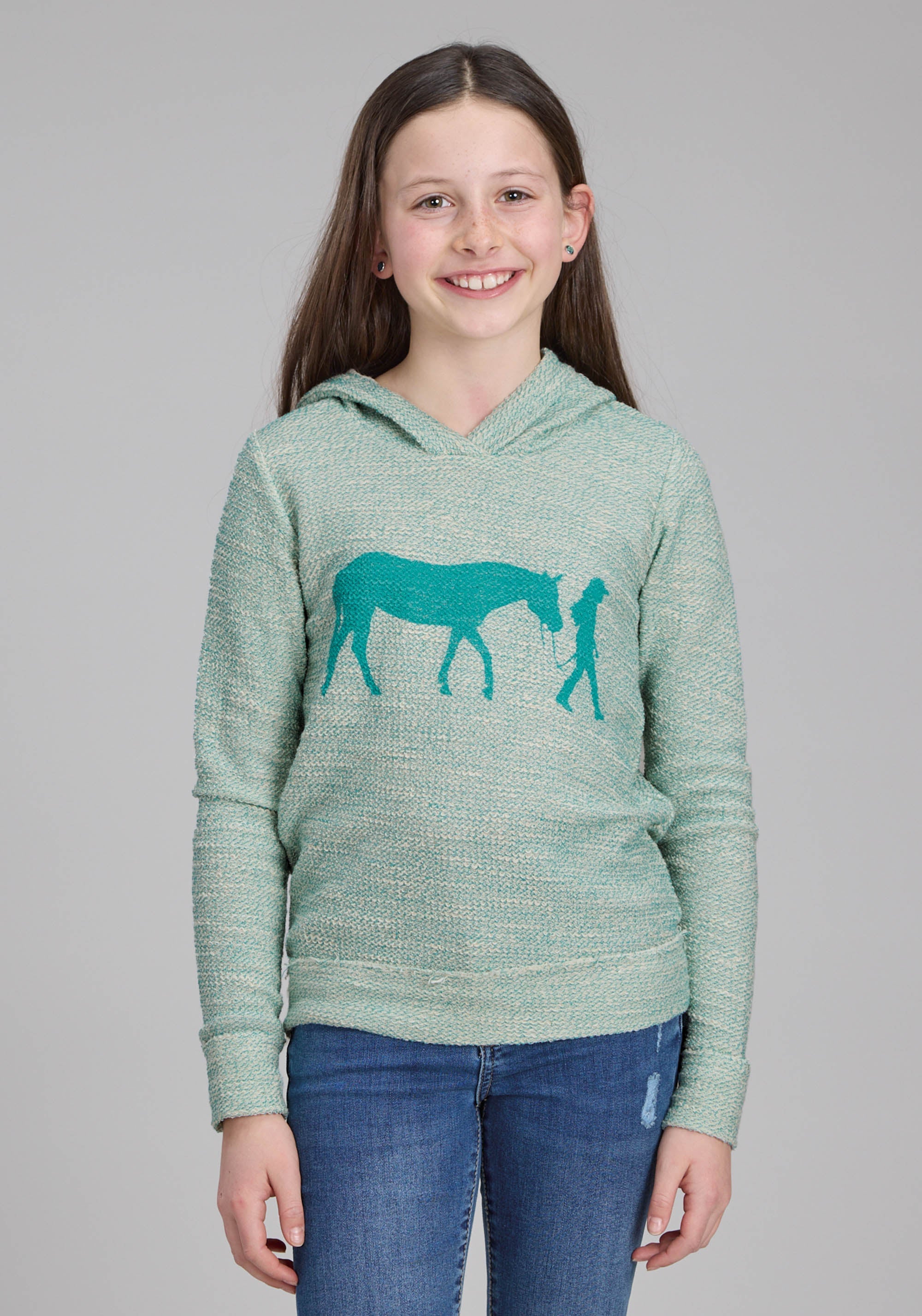 Roper Girls Long Sleeve Hooded Sweater Long Sleeve Pullover Western Sh