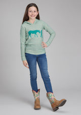 Roper Girls Long Sleeve Hooded Sweater Long Sleeve Pullover Western Shirt