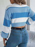 Color Block Round Neck Cropped Sweater - Trendsi - Flyclothing LLC