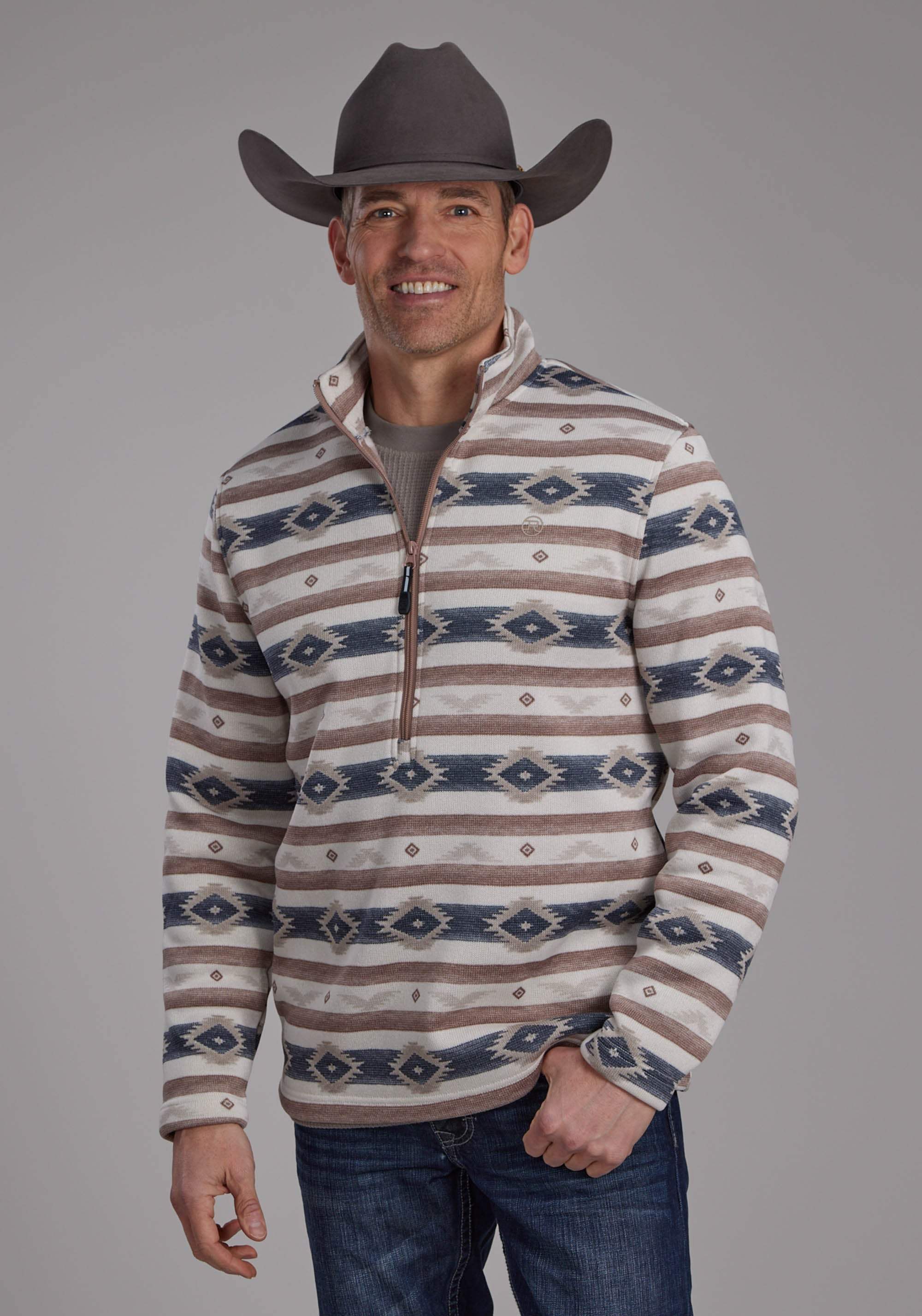 Roper Mens Horizontal Aztec Stripe Sweater Zipper Western Shirt - Roper - Flyclothing LLC