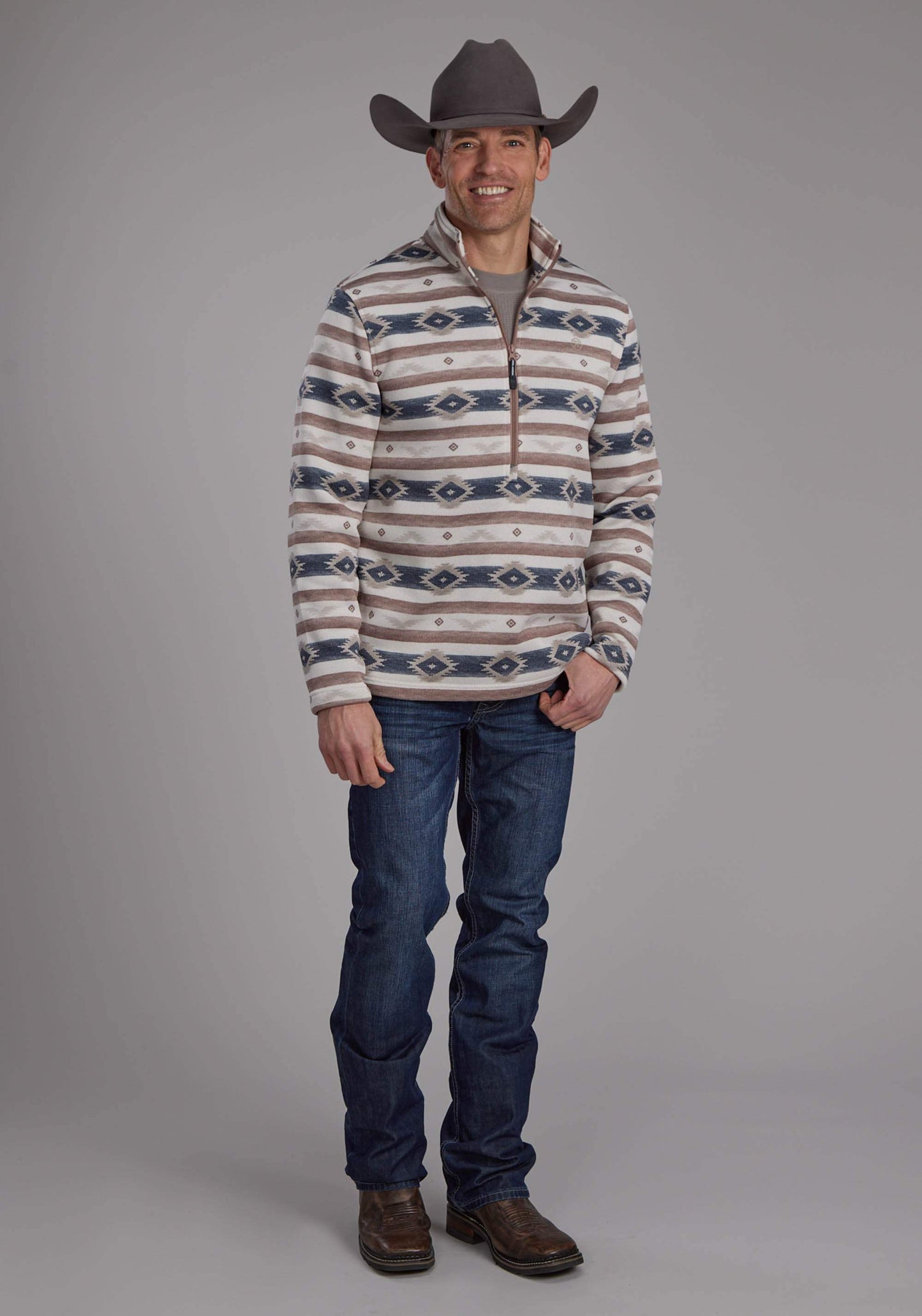 Roper Mens Horizontal Aztec Stripe Sweater Zipper Western Shirt - Roper - Flyclothing LLC