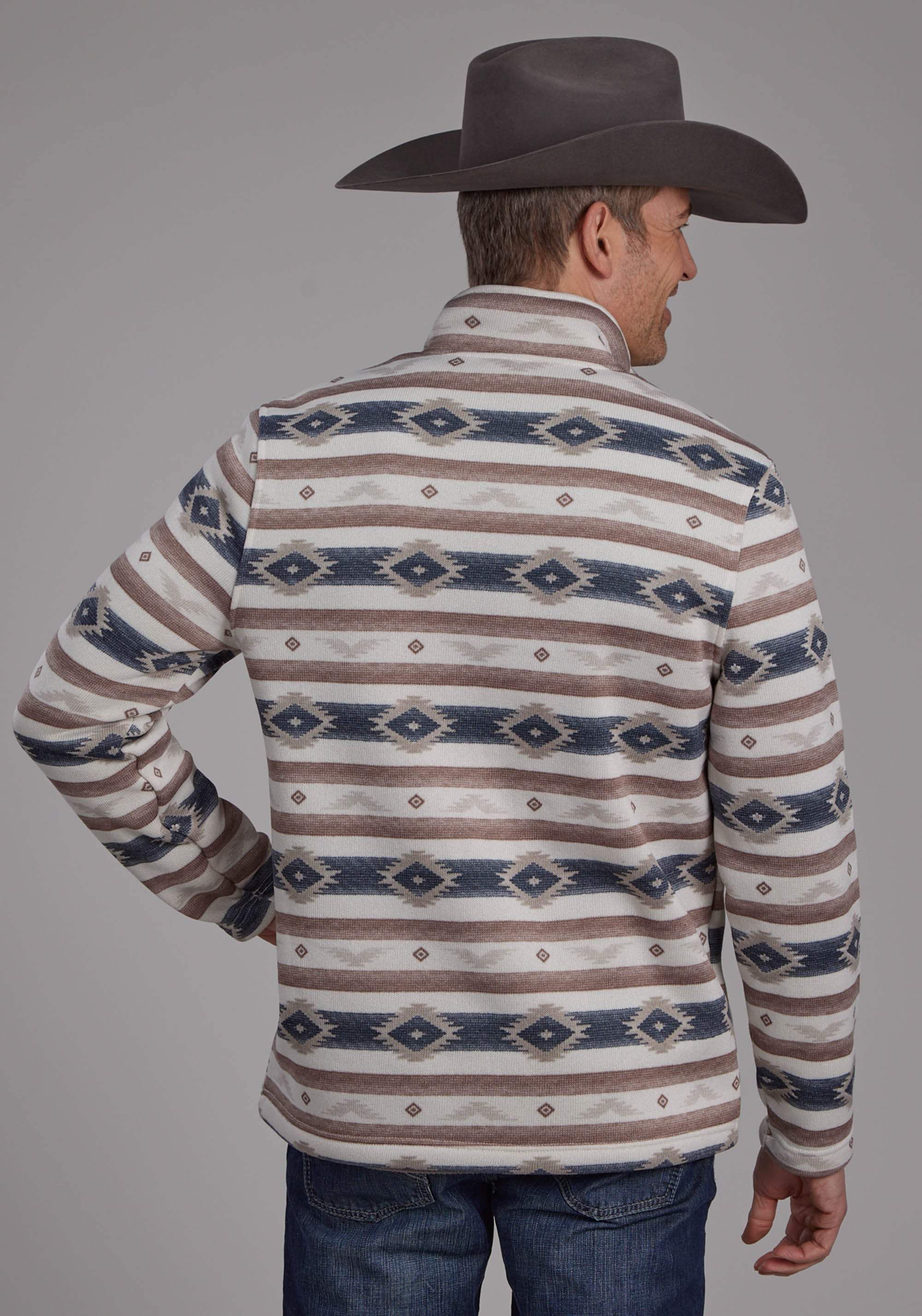 Roper Mens Horizontal Aztec Stripe Sweater Zipper Western Shirt - Roper - Flyclothing LLC