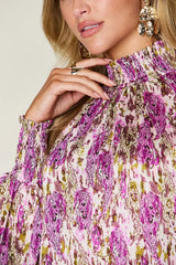 Double Take Full Size Printed Smocked Long Sleeve Blouse - Trendsi - Flyclothing LLC