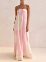 Smocked Printed Tube Maxi Dress - Trendsi - Flyclothing LLC